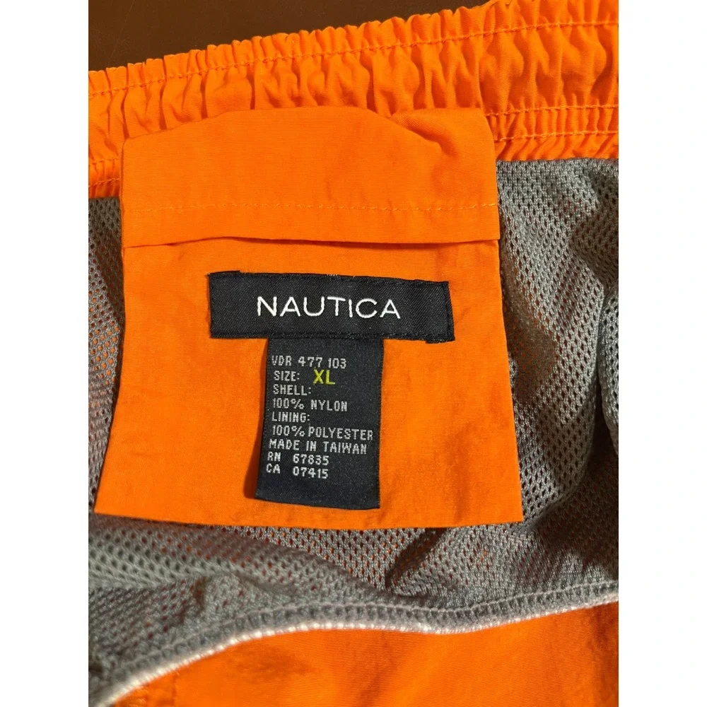 Nautica Mens Orange Solid Swim Trunks Elastic Waist Board Shorts Logo